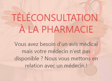 médecin en blouse avec stéthoscope présentant la téléconsultation en pharmacie