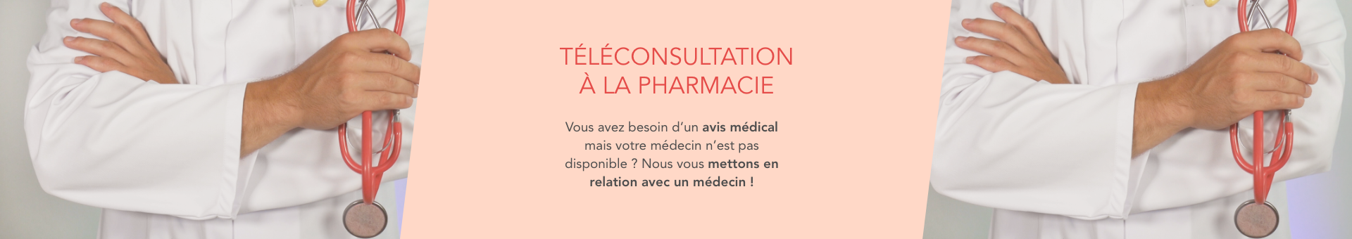 médecin en blouse avec stéthoscope présentant la téléconsultation en pharmacie